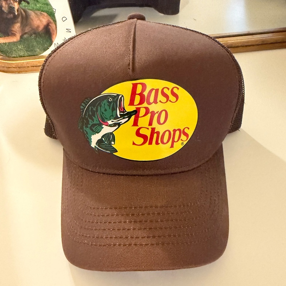 Bass Pro Shops Brown Trucker Hat with Yellow Logo Patch